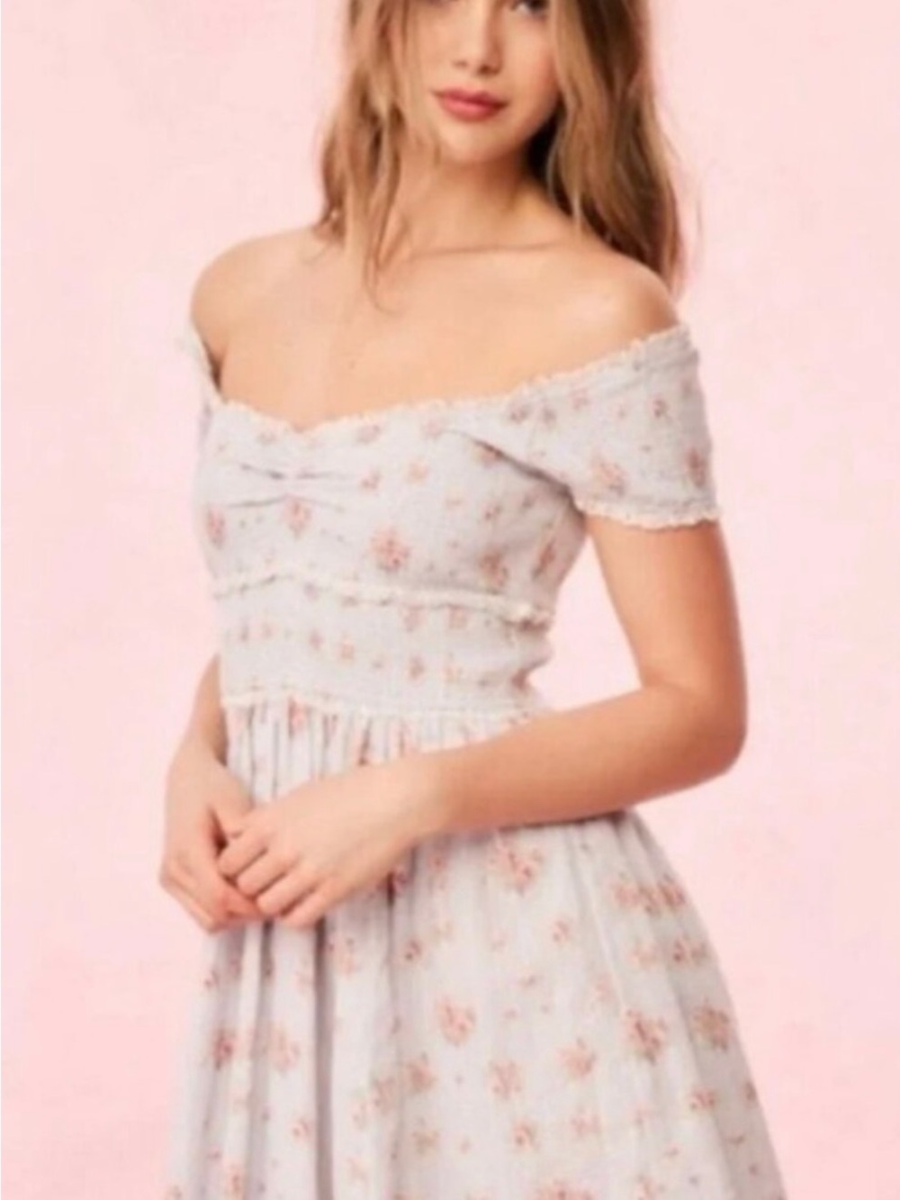 NWT LoveShackFancy Siona: Pale Blue Floral Midi Dress